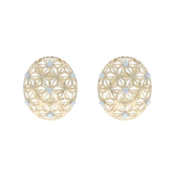 Diamond Geometric Starburst Stud Earrings Round Brilliant .21ctw Oval Pierced - Picture 1 of 5